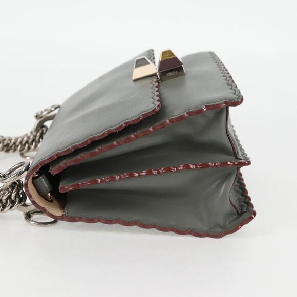 FENDI Chain Shoulder Bag Leather Gray Silver - Picture 3 of 12